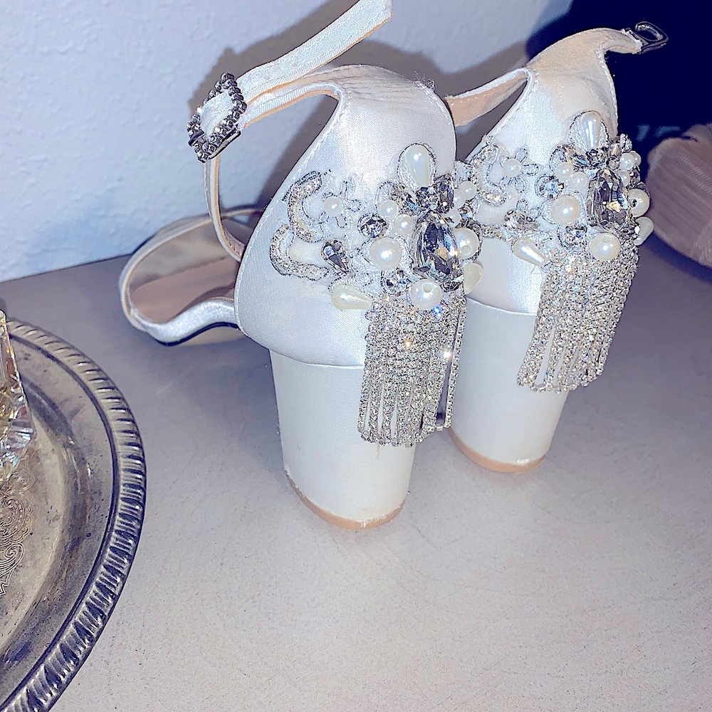 Satin Chunky Heel Sandal Rhinestone Buckle